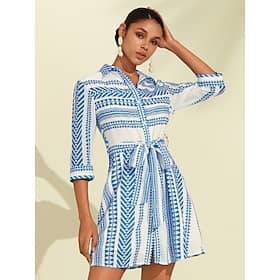 Geometric Belted Shirt Dress Mini Dress