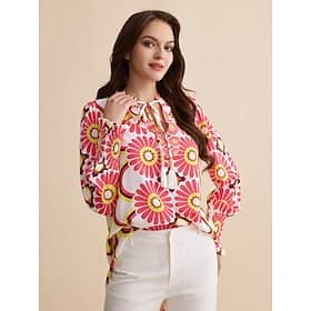 Satin Floral Print V Neck Shirt