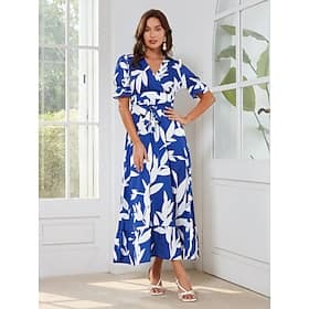 Satin Floral Puff Sleeve Maxi Dress