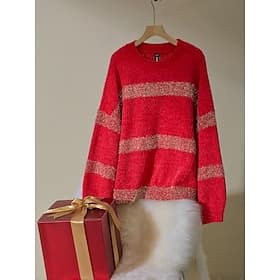 Chenille Set-in Crew Neck Ribbed Knit Sweater