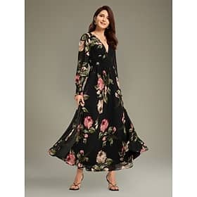 Chiffon Wedding Guest Floral Ruched V Neck Maxi Ascot Dress Wedding Guest Dress