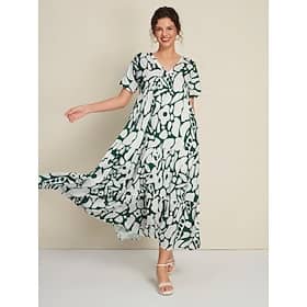 Plant Print V Neck Maxi Dress