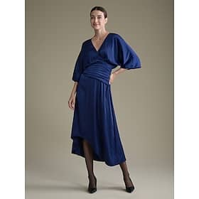 Satin Cross Front Curved Hem Maxi Dress