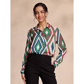 Satin Geometric Print Casual Shirt