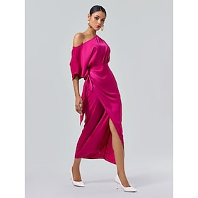 Satin Knotted Wrap Drop Shoulder Maxi Dress