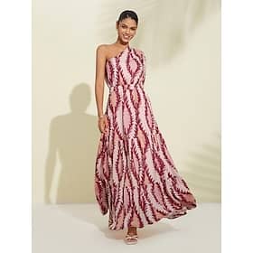 Satin Print One Shoulder Maxi Dress