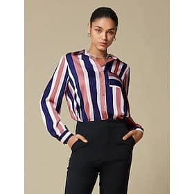 Satin Stripe Bishop Sleeve Pocket Shirt