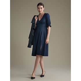 Solid Puff Sleeve Elastic Cuff Midi Dress