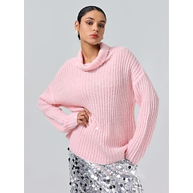 Turtleneck Ribbed Knit Wool Sequins Drop Shoulder Casual Daily Sweater